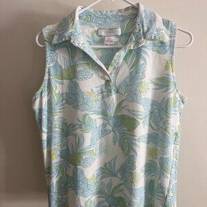 Stella Parker Women's Sleeveless Collared Floral Cotton Blouse Size M